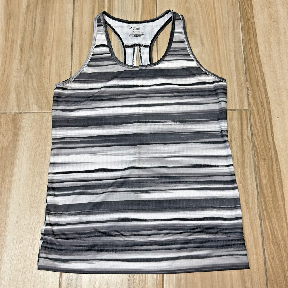 Tek Gear DryTek Women's M Striped Racerback Tank Scoop Neck Stretch Gray